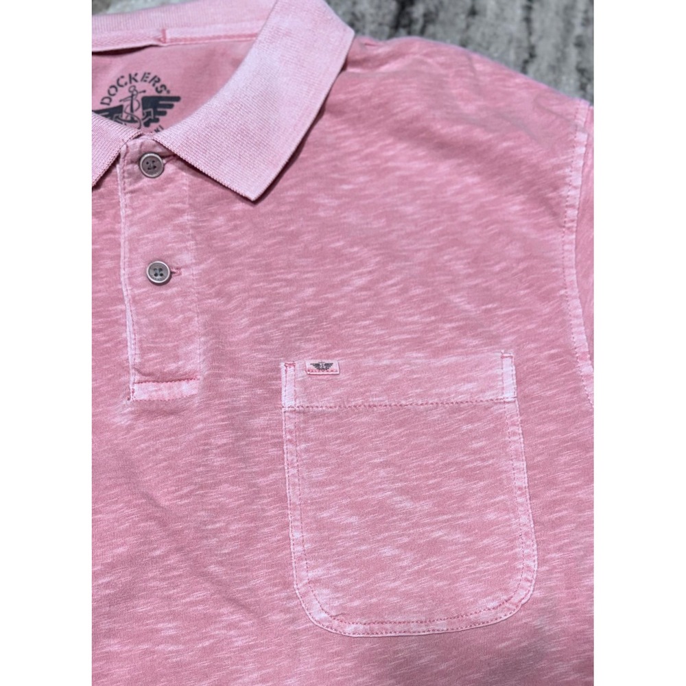 Dockers Polo Shirt Slub Knit Pink Large Alpha Khaki Short Sleeve Pocket